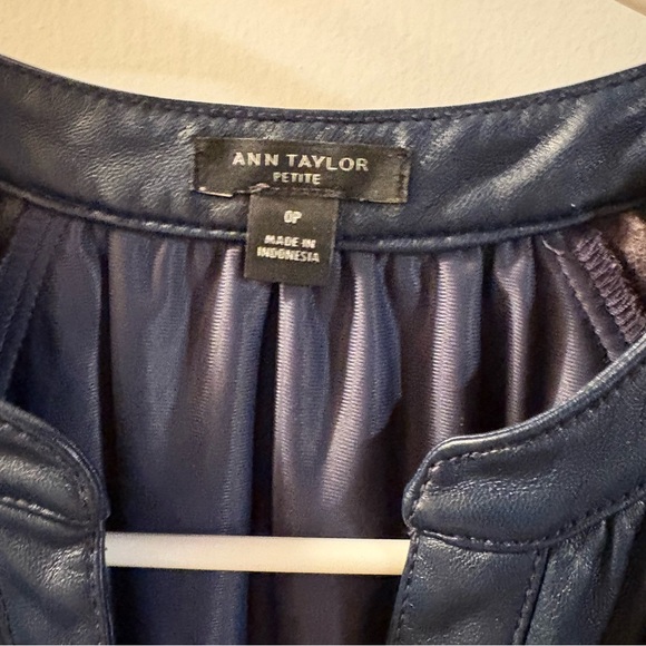 Ann Taylor | Faux Leather Navy Button Down Dress - Picture 2 of 5